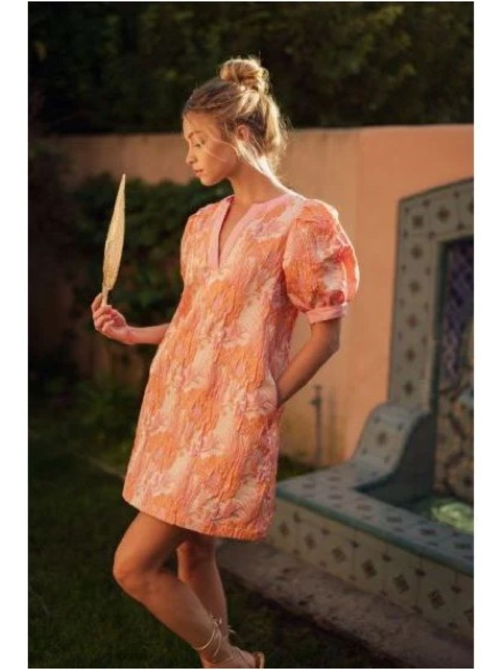 BRAND NEW WITH TAGS Peach Floral Jacquard Puff Sleeve Dress